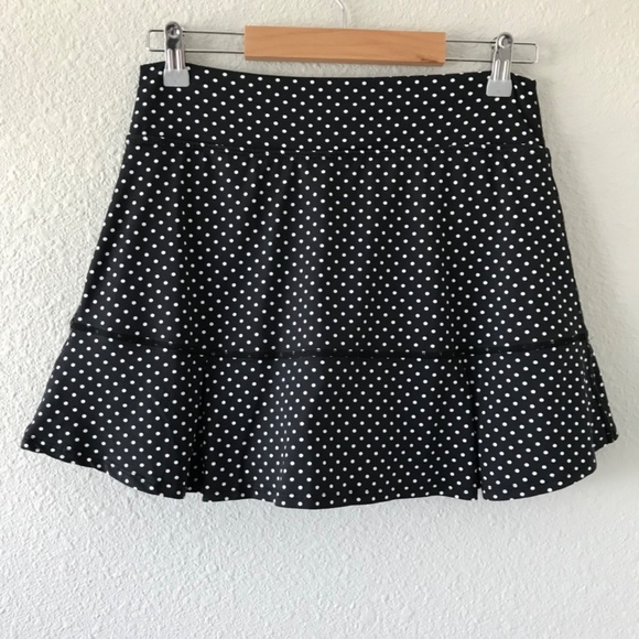 Dona Jo Polka Dot Pleated Tennis Running Skirt/Skort M/2 Black White UVB 15" - Picture 2 of 9